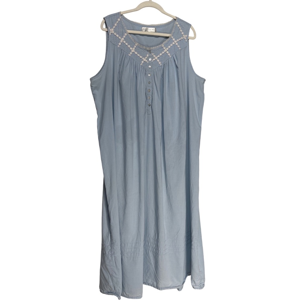 Eileen West Cotton Pintucked Lace Trim Ballet Nightgown Blue Size XL Retail: $72